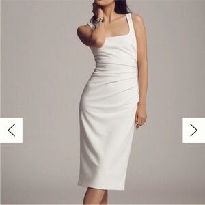 BHLDN Andie Square-Neck Stretch Tank Crepe Midi Dress Ivory size Large NWT